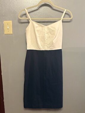 Banana Republic White and Navy Spaghetti Strap Midi Dress